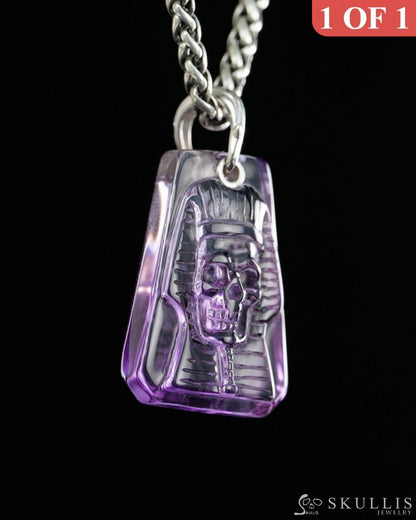 Gem Skull Pendant Necklace of Amethyst Carved Pharaoh Skull - 9900496 - Skull Pendants