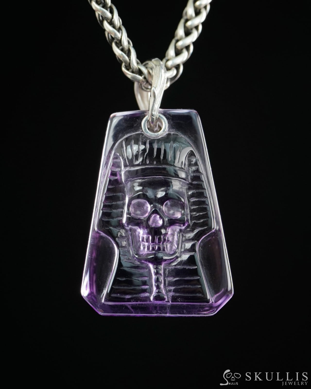 Gem Skull Pendant Necklace of Amethyst Carved Pharaoh Skull - 9900496 - Skull Pendants