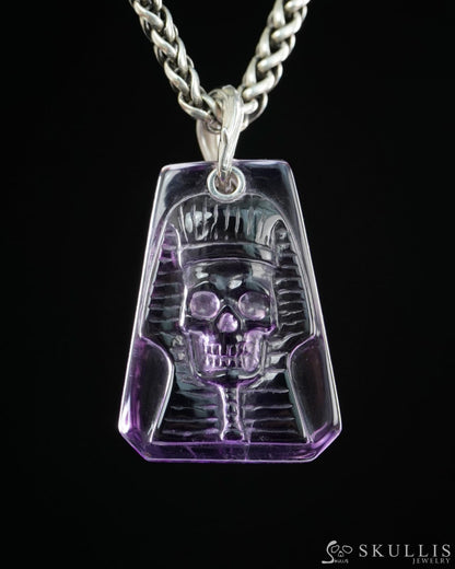 Gem Skull Pendant Necklace of Amethyst Carved Pharaoh Skull - 9900496 - Skull Pendants