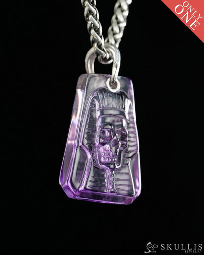 Gem Skull Pendant Necklace of Amethyst Carved Pharaoh Skull - 9900496 - Skull Pendants
