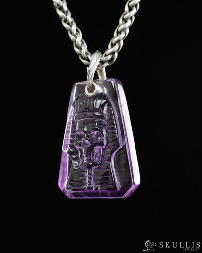 Gem Skull Pendant Necklace of Amethyst Carved Pharaoh Skull - 9900496 - Skull Pendants
