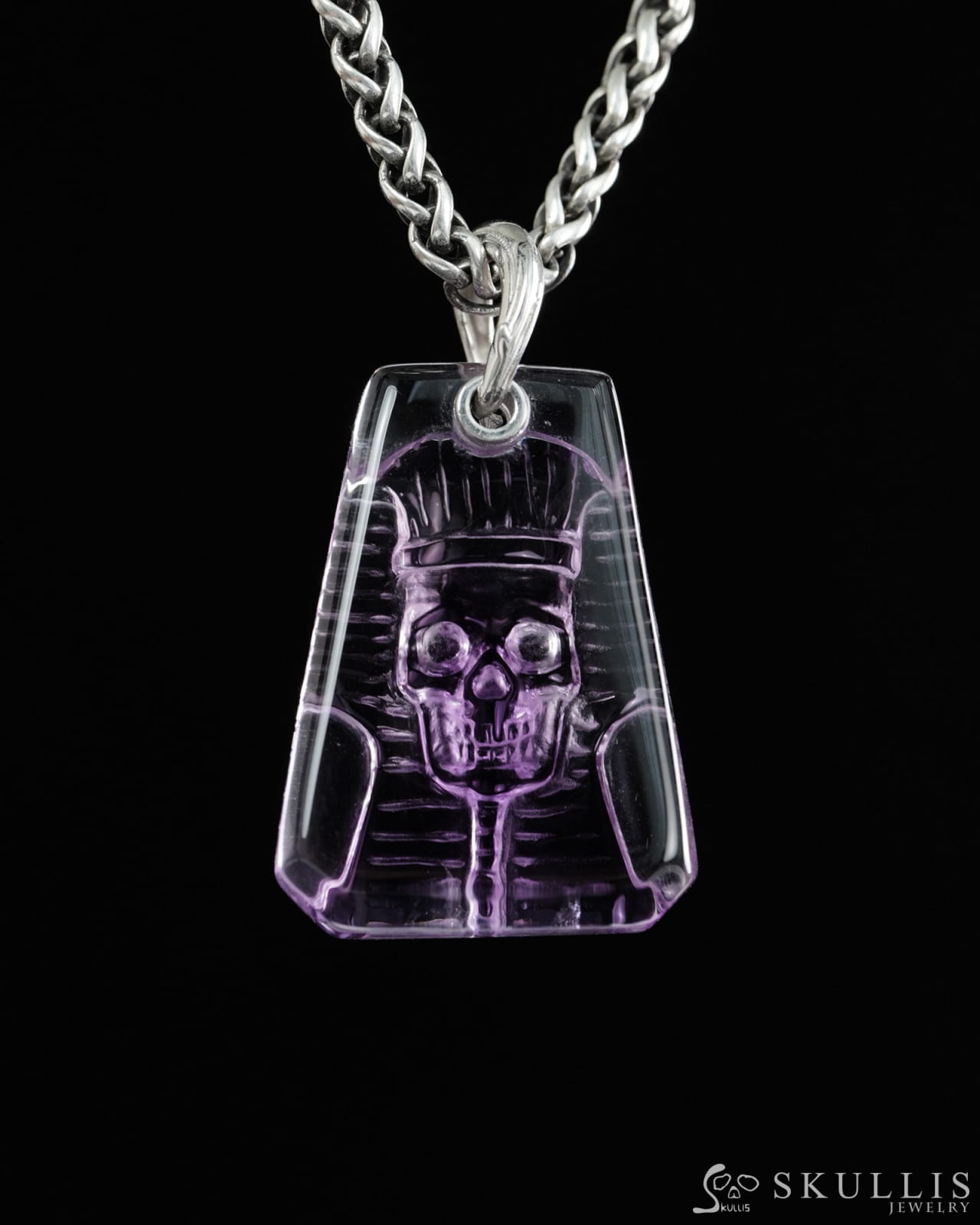 Gem Skull Pendant Necklace of Amethyst Carved Pharaoh Skull - 9900496 - Skull Pendants