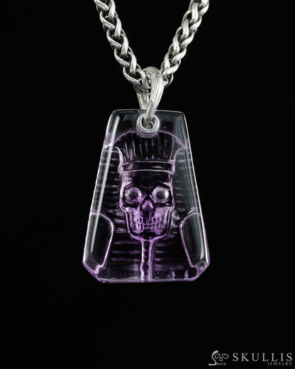 Gem Skull Pendant Necklace of Amethyst Carved Pharaoh Skull - 9900496 - Skull Pendants