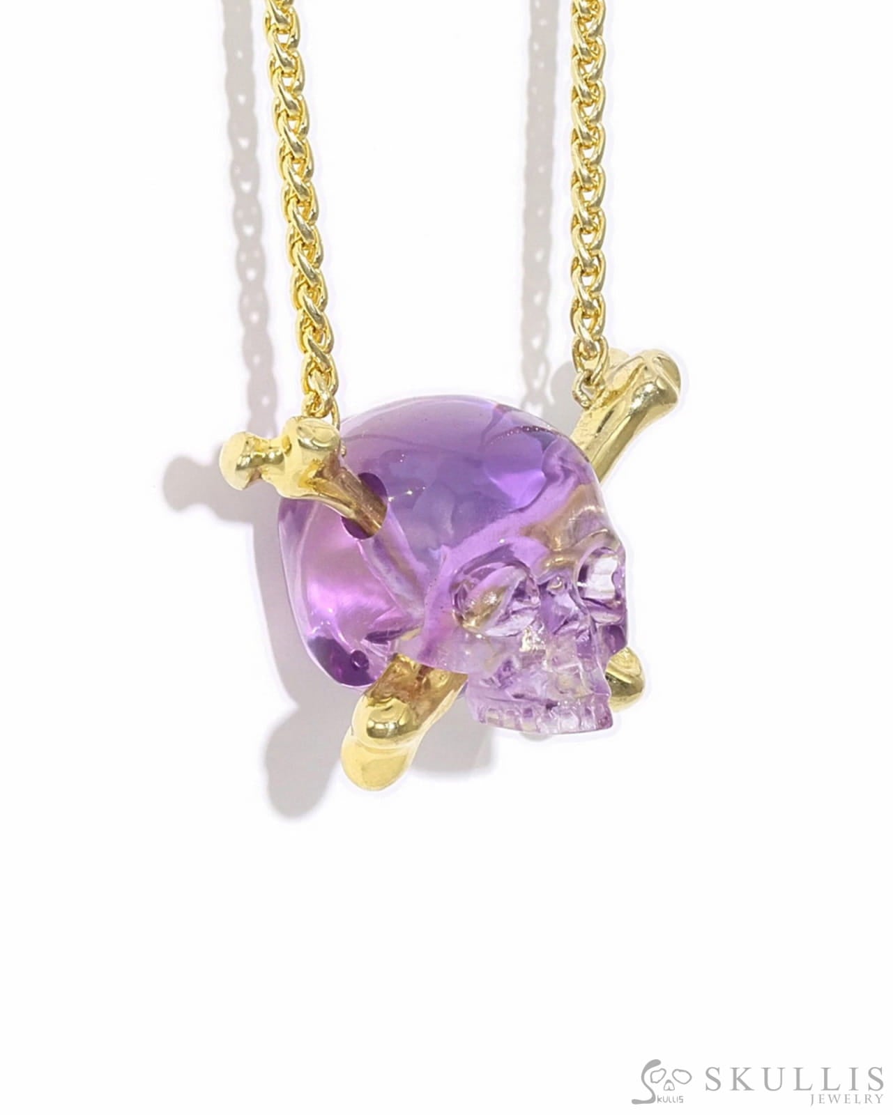 Skullis Signature Amethyst Gem Skull Pendant Or Necklace Hand Carved Sterling Silver 925 Chain For