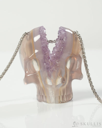 Gem Skull Pendant Necklace of Agate Geode Carved Skull 925 Sterling Silver 9800306 Skull Pendants