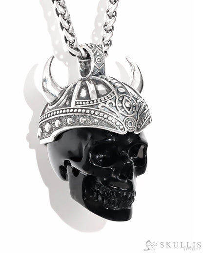 Gem Skull Pendant Necklace of Black Obsidian Carved Skull & 925 Sterling Silver -S0001781 Skull Pendants