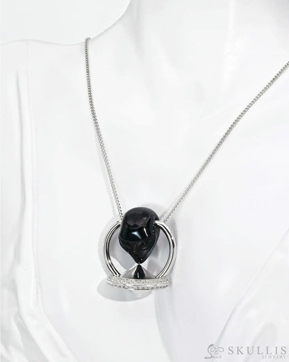Gem Skull Pendant Necklace Of Black Obsidian Carved Alien In 925 Silver Ufo Pendants