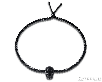 Gem Skull Pendant Necklace Of Black Obsidian Carved Skull And Beads Pendants