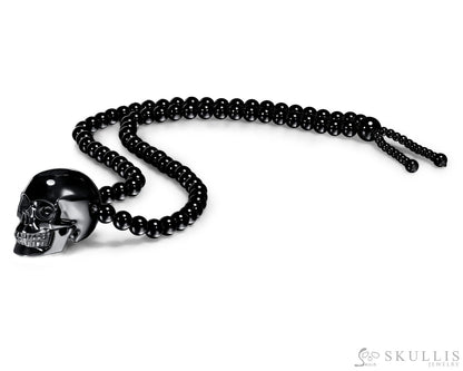 Gem Skull Pendant Necklace Of Black Obsidian Carved Skull And Beads Pendants