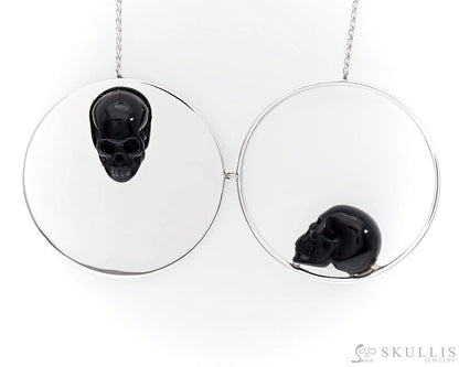 Gem Skull Pendant Necklace Of Black Obsidian Carved Skull In 925 Sterling Silver Skull Pendants