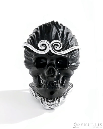 Gem Skull Pendant Necklace of Black Obsidian Carved Skull & 925 Sterling Silver -S0001782 Skull Pendants