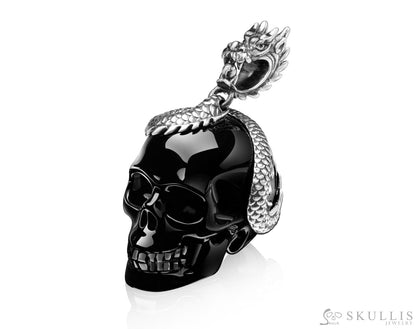 Skullis Signature Black Obsidian Skull Pendant Or Necklace Hand Carved Sterling Silver 925 Chain