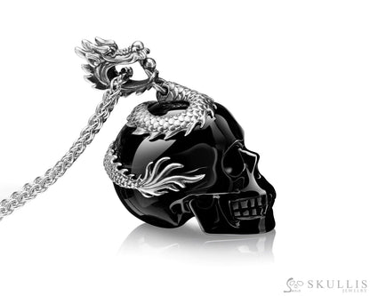 Skullis Signature Black Obsidian Skull Pendant Or Necklace Hand Carved Sterling Silver 925 Chain