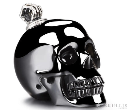 Gem Skull Pendant Necklace Of Black Obsidian Carved Skull With Perfume Bottle Bail