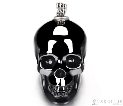 Gem Skull Pendant Necklace Of Black Obsidian Carved Skull With Perfume Bottle Bail