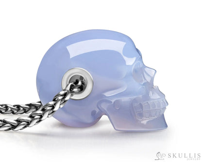 Gem Skull Pendant Necklace Of Blue Chalcedony Carved Skull In 925 Sterling Silver Skull Pendants