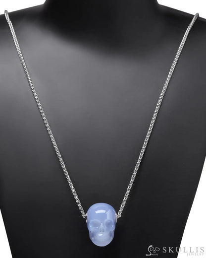 Gem Skull Pendant Necklace Of Blue Chalcedony Carved Skull In 925 Sterling Silver Skull Pendants
