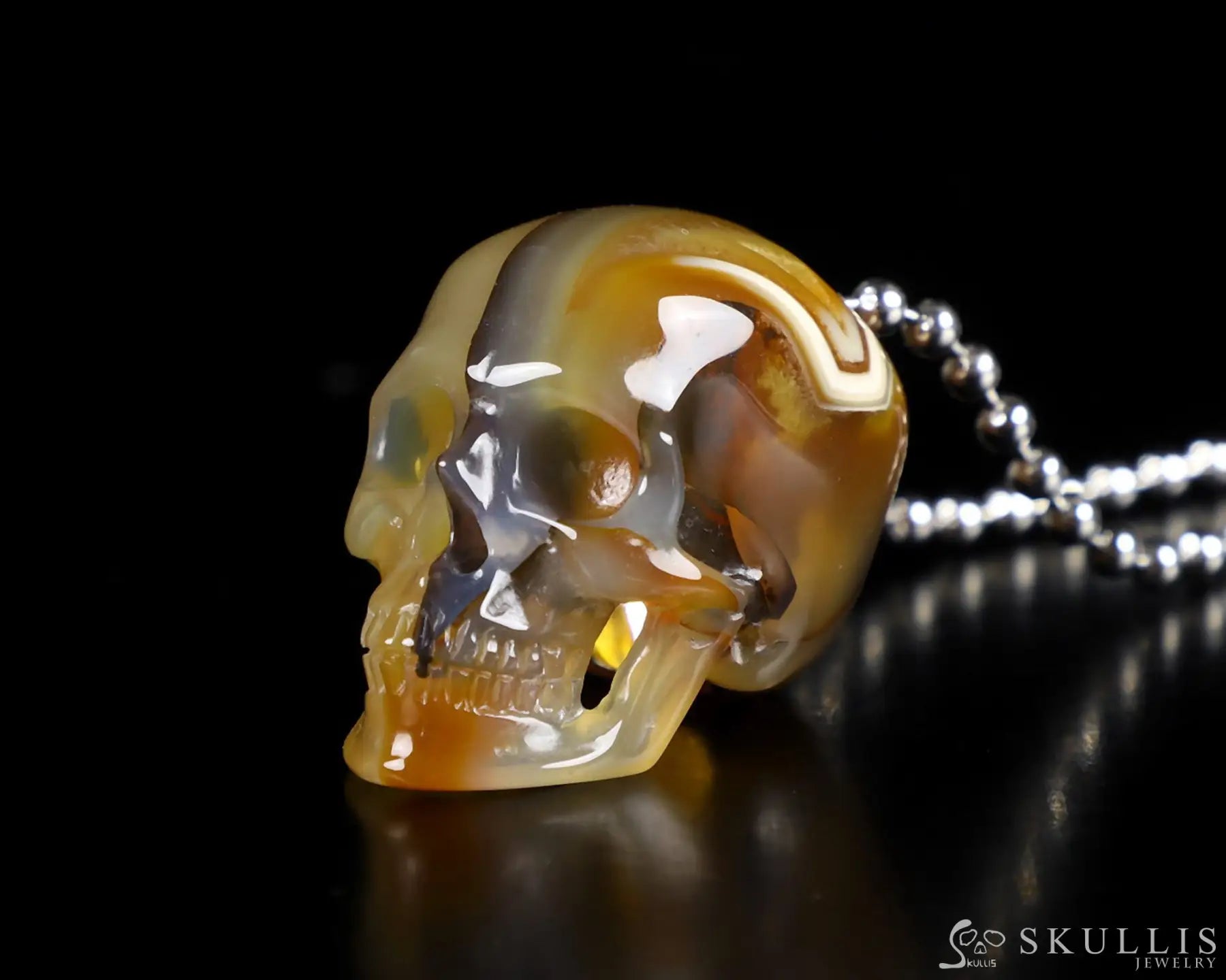 Gem Skull Pendant Necklace Of Brazilian Agate Carved Skull In 925 Sterling Silver Skull Pendants