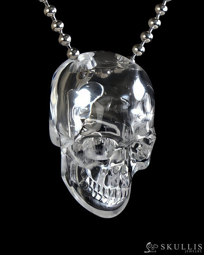 Gem Skull Pendant Necklace of Clear Quartz Carved Hollow Skull with 925 Silver Chain - S0001808 Skull Pendants