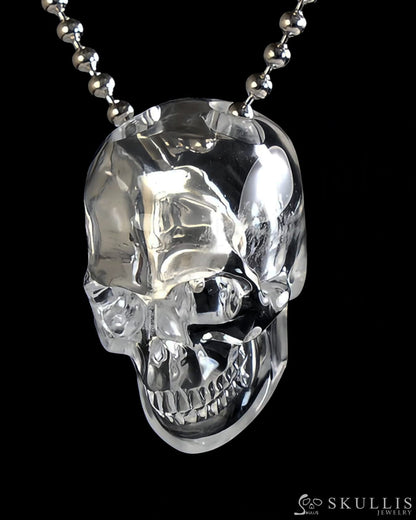 Gem Skull Pendant Necklace of Clear Quartz Carved Hollow Skull with 925 Silver Chain - S0001808 Skull Pendants