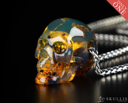 Gem Skull Pendant Necklace Of Dominican Blue Amber Carved Skull Skull Pendants