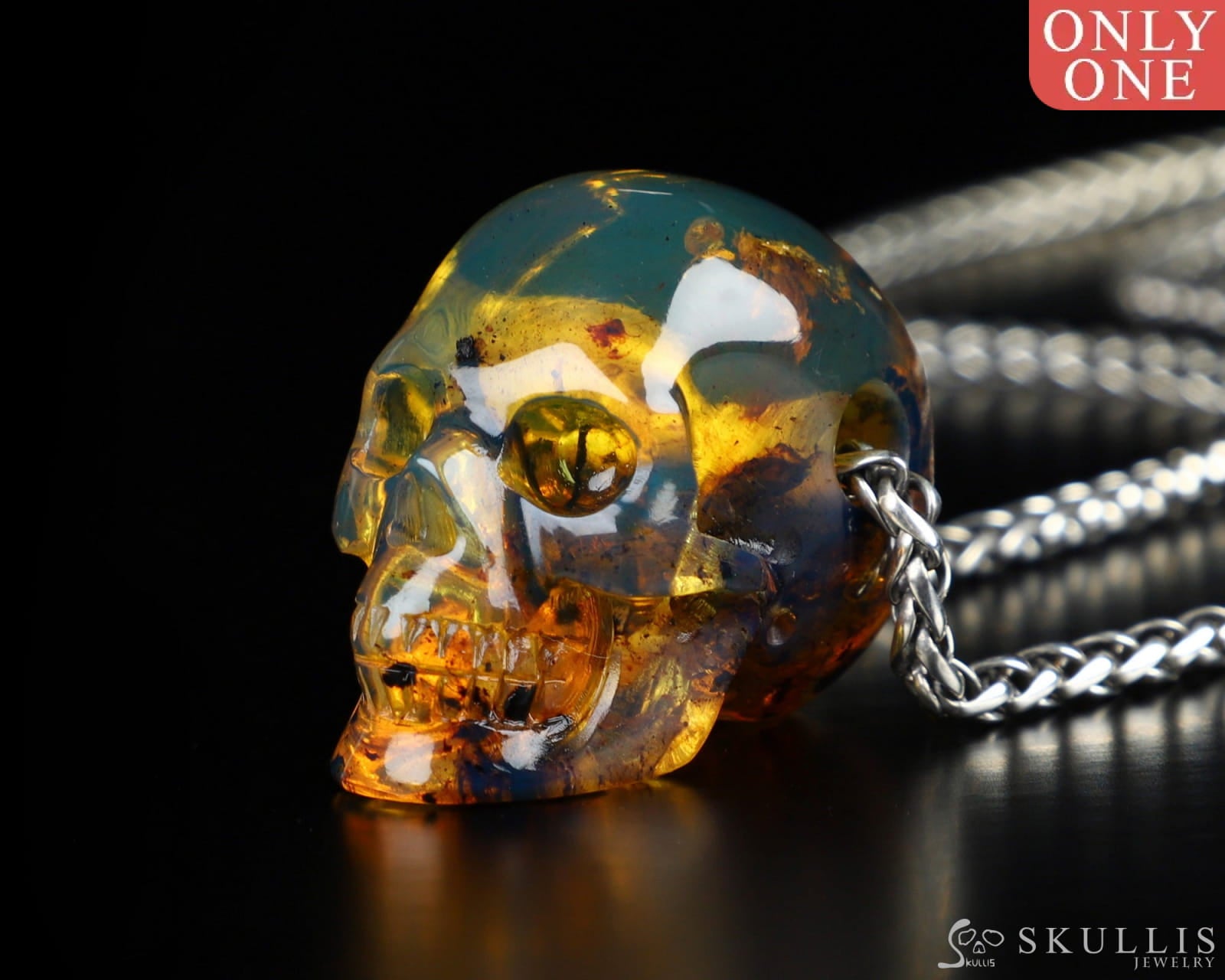 Gem Skull Pendant Necklace Of Dominican Blue Amber Carved Skull Skull Pendants