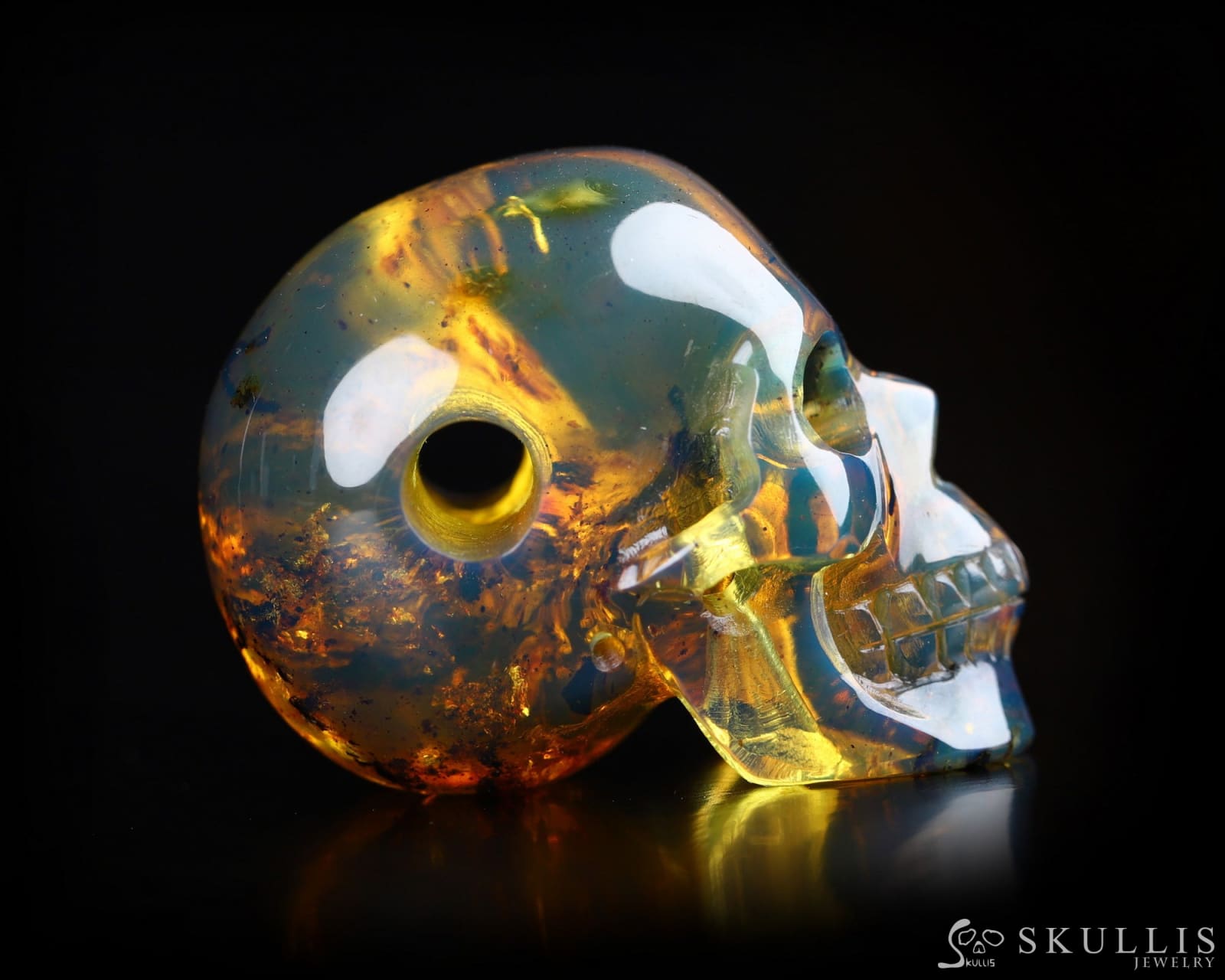 Gem Skull Pendant Necklace Of Dominican Blue Amber Carved Skull Skull Pendants