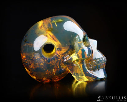 Gem Skull Pendant Necklace Of Dominican Blue Amber Carved Skull Skull Pendants