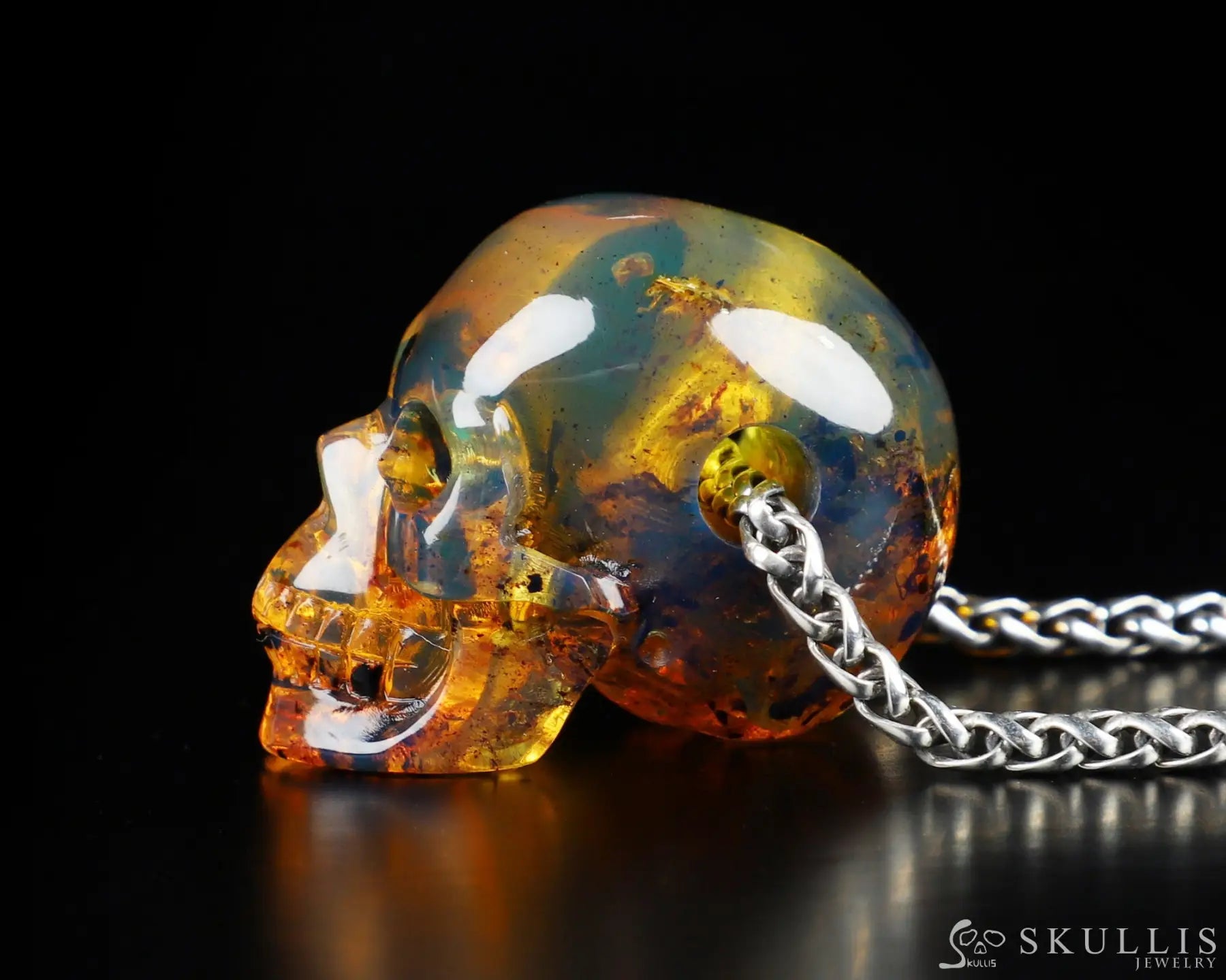 Gem Skull Pendant Necklace Of Dominican Blue Amber Carved Skull Skull Pendants