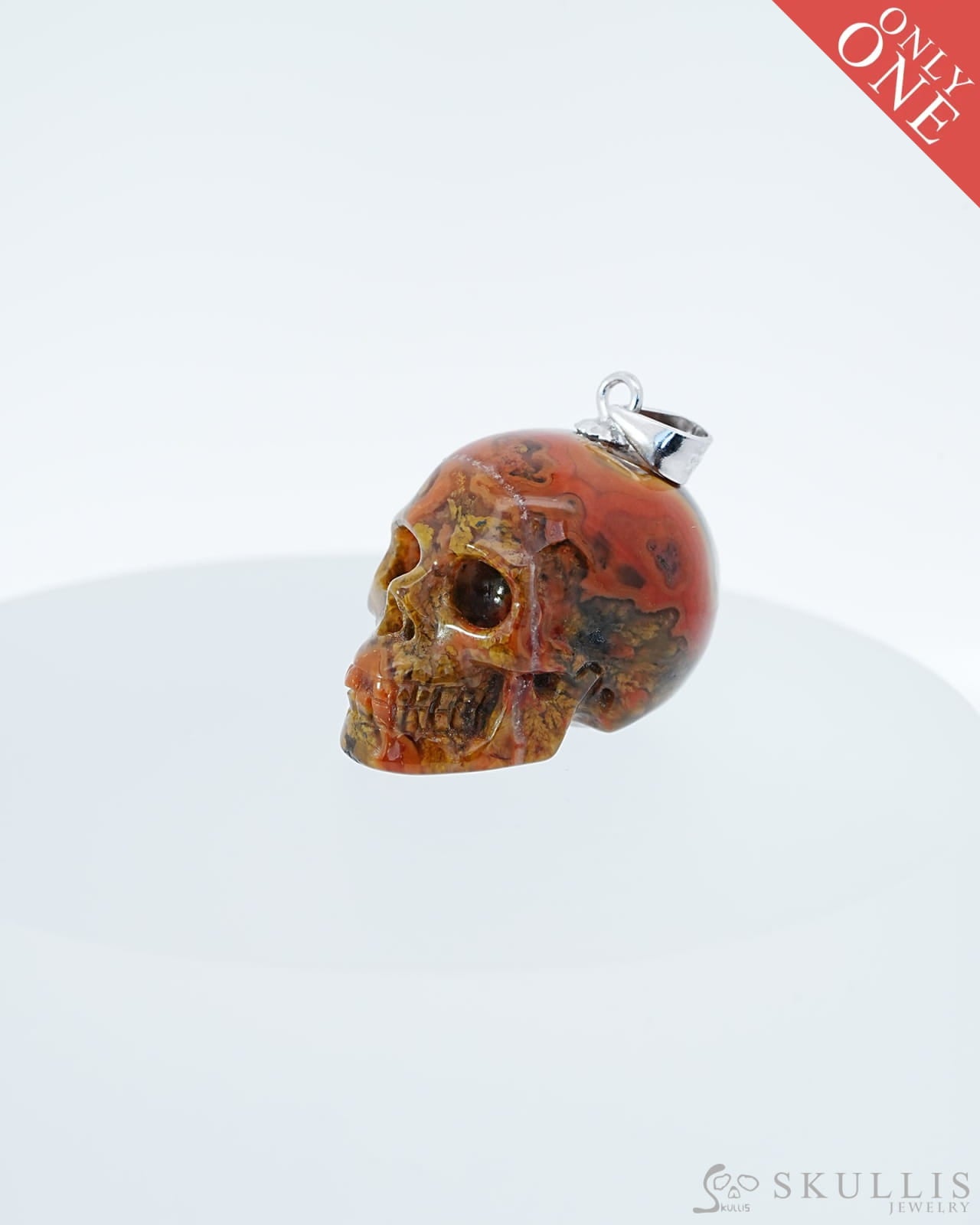Gem Skull Pendant Necklace of Empire Red Agate Carved Skull with Silver Bail in Sterling Silver -0800047 Skull Pendants