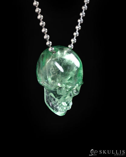 Gem Skull Pendant Necklace of Fluorite Carved Skull 925 Sterling Silver - 9500265 One of a Kind