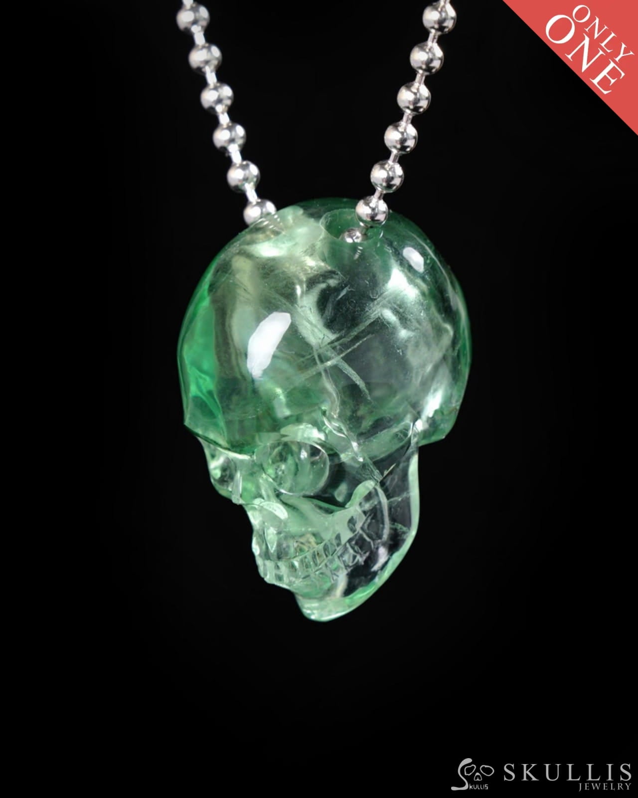 Gem Skull Pendant Necklace of Fluorite Carved Skull 925 Sterling Silver - 9500265 One of a Kind