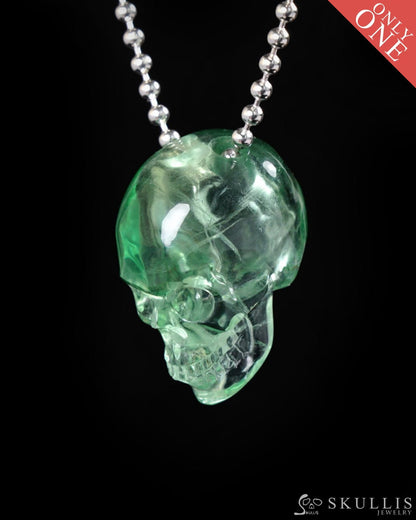 Gem Skull Pendant Necklace of Fluorite Carved Skull 925 Sterling Silver - 9500265 One of a Kind