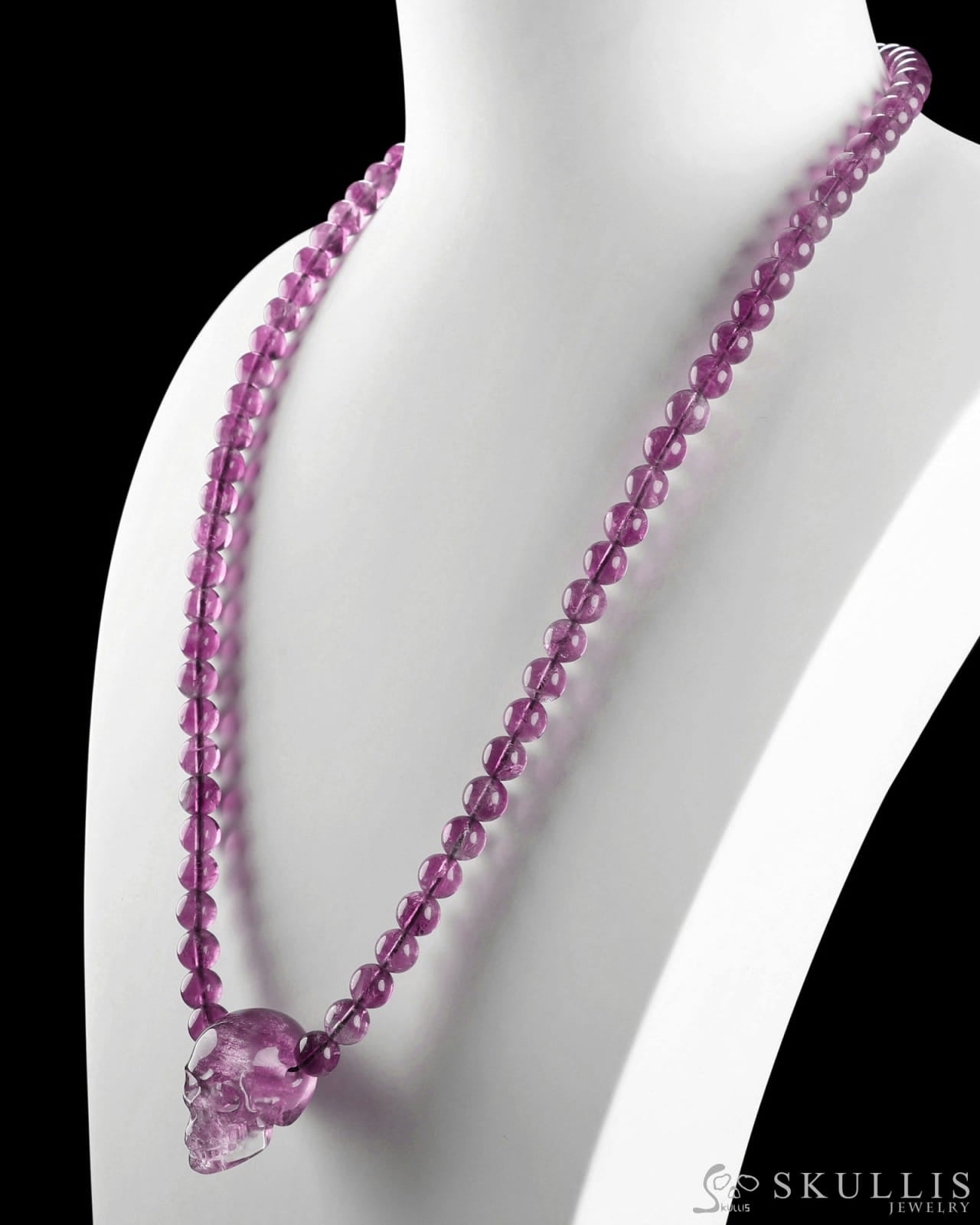Gem Skull Pendant Necklace of Fluorite Carved Skull and Beads Skull Bracelets