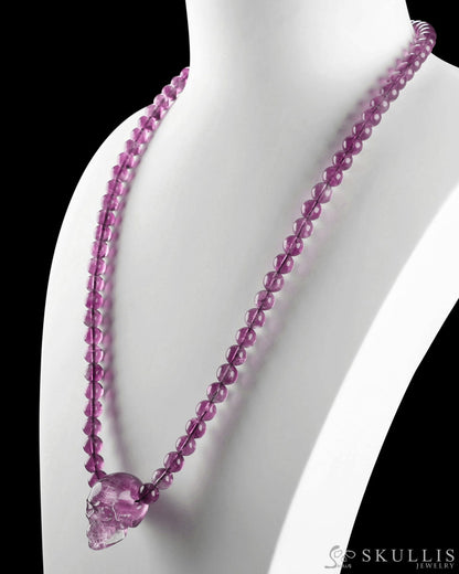 Gem Skull Pendant Necklace of Fluorite Carved Skull and Beads Skull Bracelets