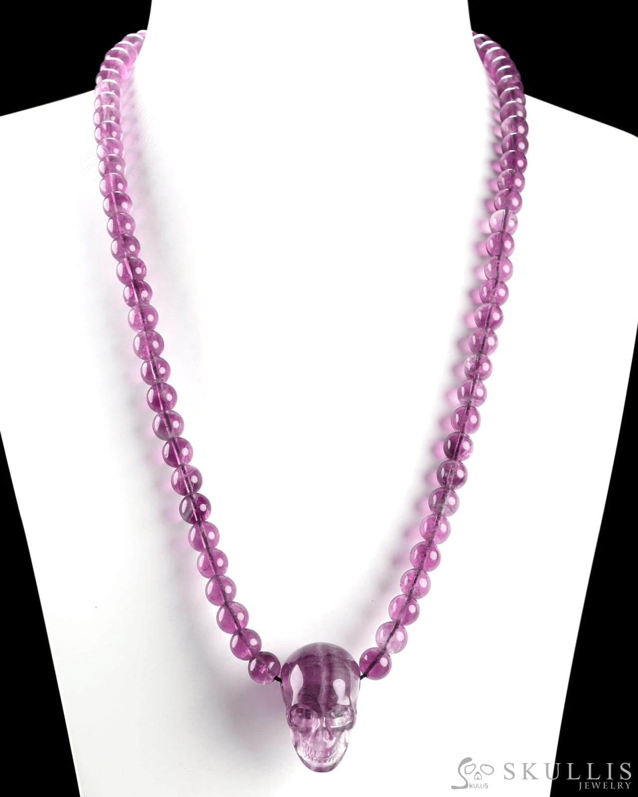 Gem Skull Pendant Necklace of Fluorite Carved Skull and Beads Skull Bracelets