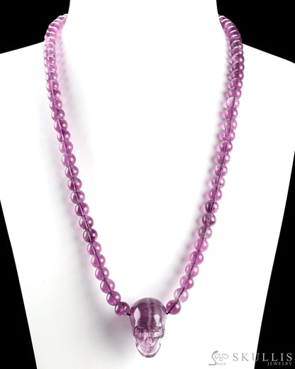 Gem Skull Pendant Necklace of Fluorite Carved Skull and Beads Skull Bracelets
