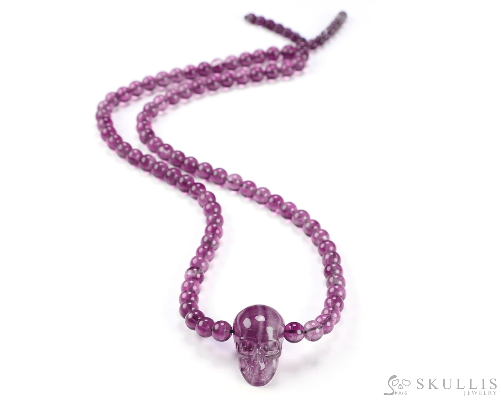 Gem Skull Pendant Necklace of Fluorite Carved Skull and Beads Skull Bracelets