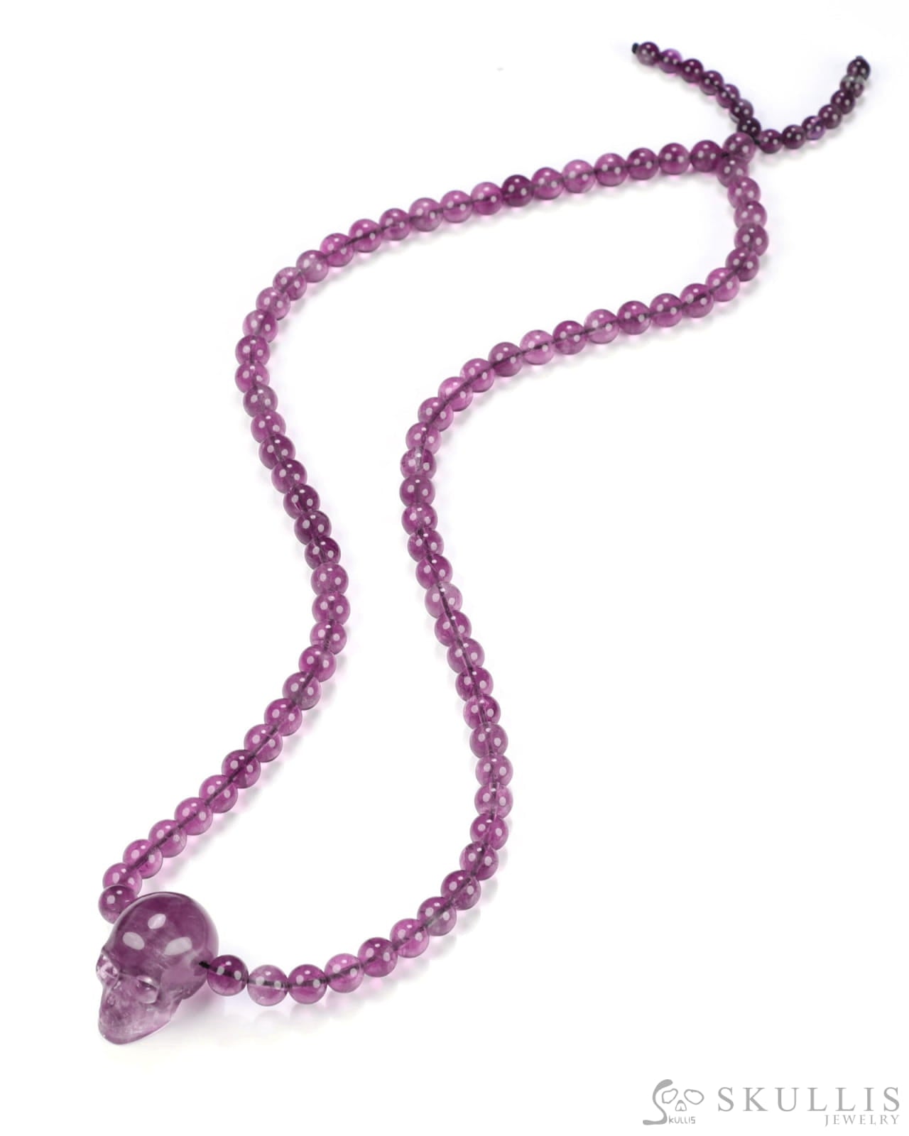 Gem Skull Pendant Necklace of Fluorite Carved Skull and Beads Skull Bracelets