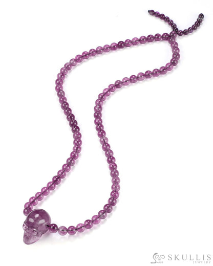 Gem Skull Pendant Necklace of Fluorite Carved Skull and Beads Skull Bracelets