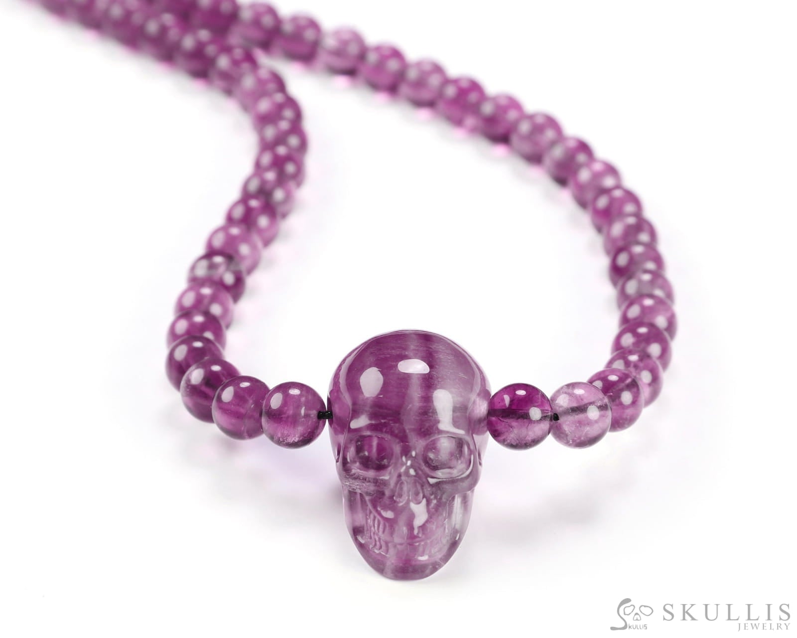 Gem Skull Pendant Necklace of Fluorite Carved Skull and Beads Skull Bracelets