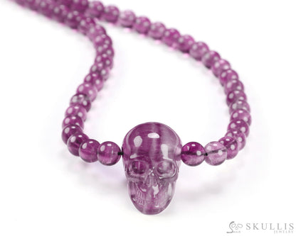Gem Skull Pendant Necklace of Fluorite Carved Skull and Beads Skull Bracelets