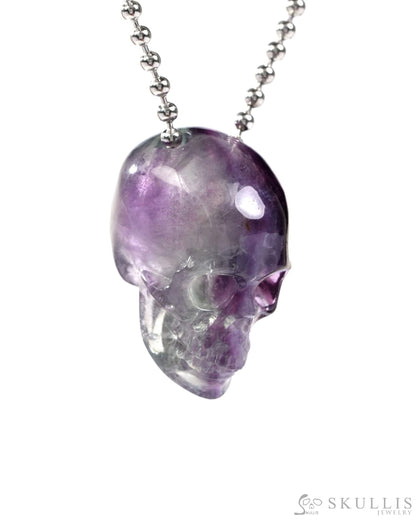 Gem Skull Pendant Necklace of Fluorite Carved Skull with 925 Sterling Silver Chain - 9500239 One of a Kind