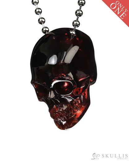 Gem Skull Pendant Necklace of Garnet Carved Hollow Skull with 925 Sterling Silver Chain - ZR19500389 Skull Pendants