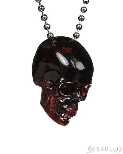 Gem Skull Pendant Necklace of Garnet Carved Hollow Skull with 925 Sterling Silver Chain - ZR19500389 Skull Pendants