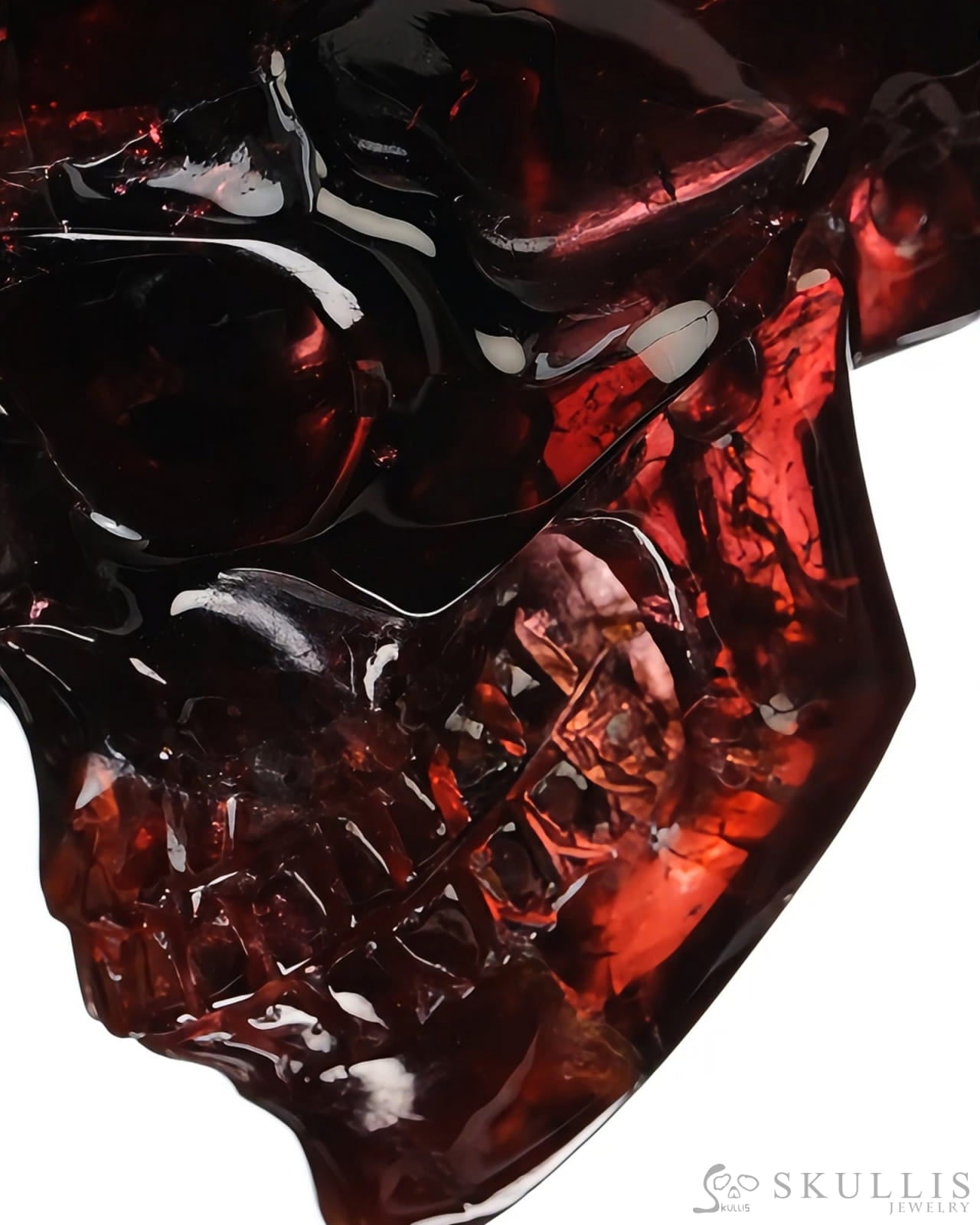 Gem Skull Pendant Necklace of Garnet Carved Hollow Skull with 925 Sterling Silver Chain - ZR19500389 Skull Pendants