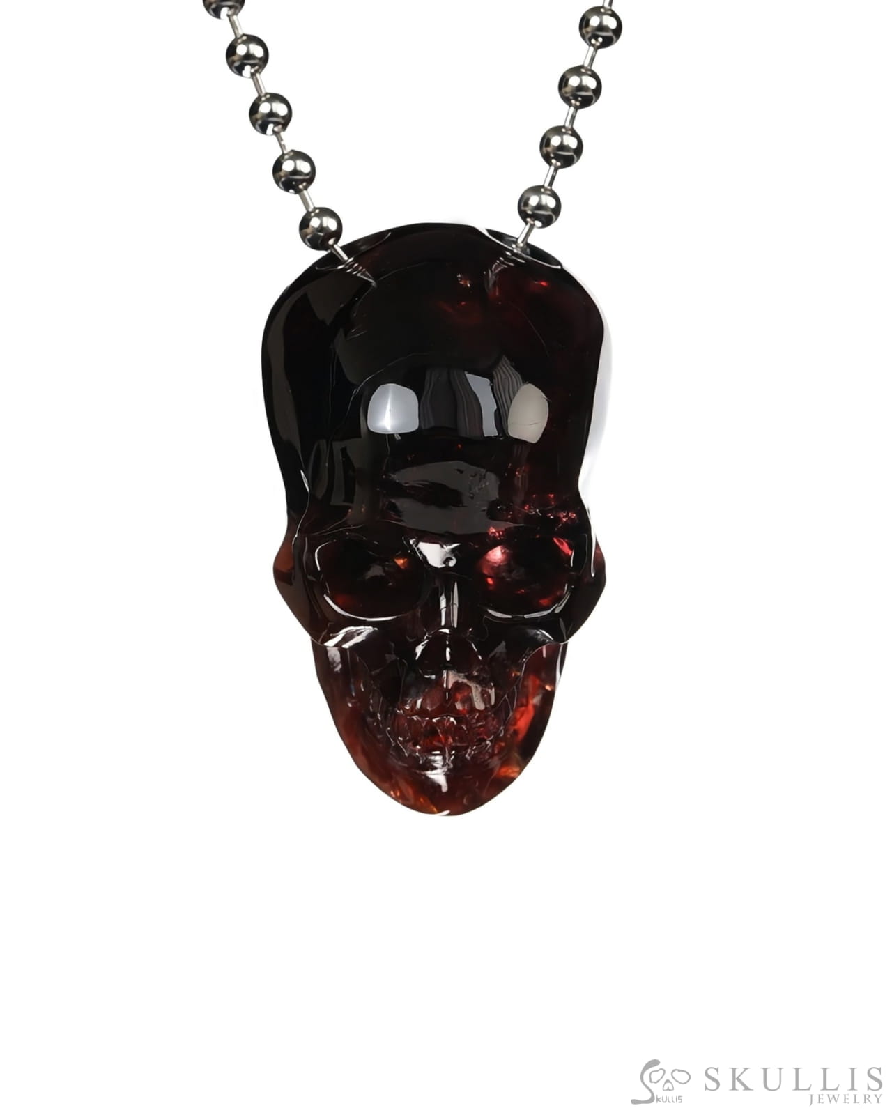 Gem Skull Pendant Necklace of Garnet Carved Hollow Skull with 925 Sterling Silver Chain - ZR19500389 Skull Pendants