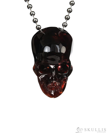 Gem Skull Pendant Necklace of Garnet Carved Hollow Skull with 925 Sterling Silver Chain - ZR19500389 Skull Pendants