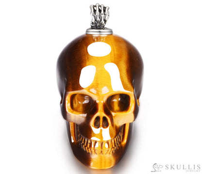 Gem Skull Pendant Necklace Of Gold Tiger’s Eye Carved Skull With Perfume Bottle In