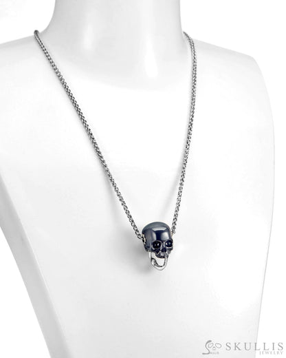 Gem Skull Pendant Necklace of Hematite Carved Skull with Detachable Silver Jaw in 925 Sterling Silver - Skull Pendants
